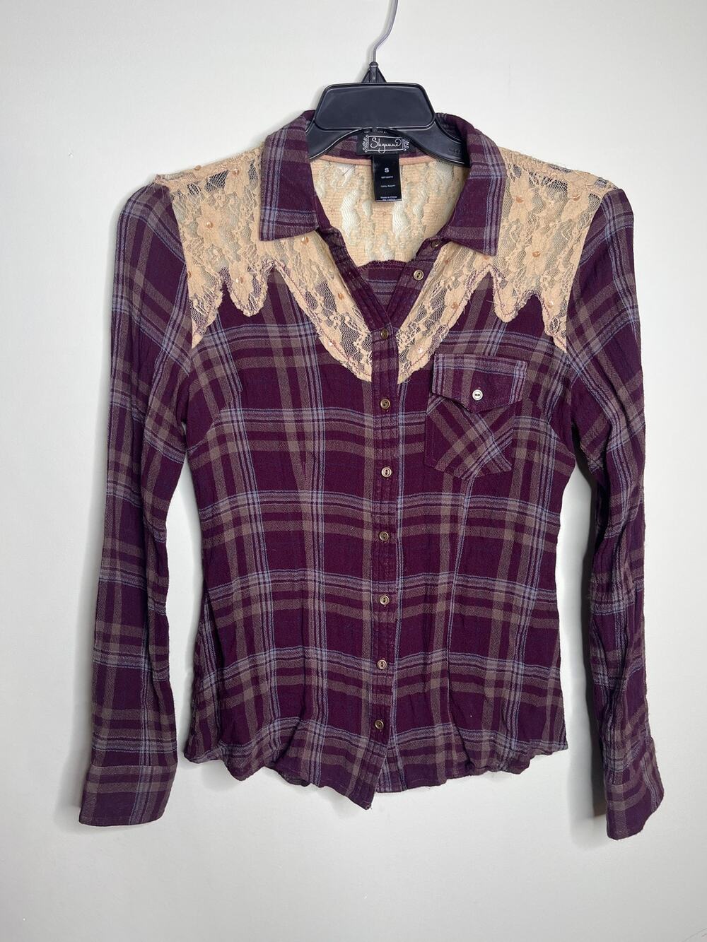 Shyanne Lace Plaid Button up Blouse Small